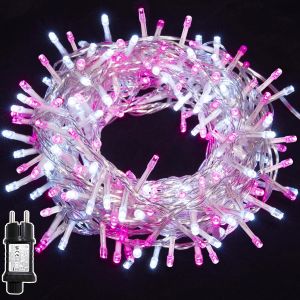 Guirlande Lumineuse 23M 400 LED Bicolore Rose et Blanc - Réglable en luminosité pour Sapin de Noël, avec Minuterie et Prise - Décoration Intérieure Extérieure pour Noël, Chambre, Jardin - Neuf