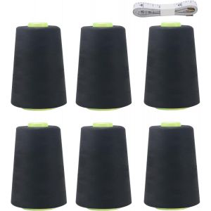 Chenquansarl-Lot De 6 C&ocirc;nes De Fil &Agrave; Coudre En Polyester Avec M&egrave;tre Ruban Pour Couture &Agrave; La Main Et &Agrave; La Machine Noir 4544 M - Neuf
