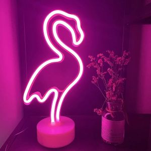 Flamingo - Enseigne Lumineuse N&eacute;on - Veilleuse Avec Support - Fonctionne Avec Piles / Usb - Led - Pour Salon, Chambre &Agrave; Coucher, F&ecirc;te De No&euml;l - D&eacute;coration D'anniversaire - Neuf