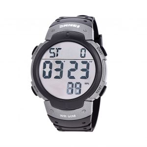 Montre-Bracelet Electronique Numerique A Retroeclairage Led Pour Homme, Ronde, Sport (Boitier Gris) - Neuf
