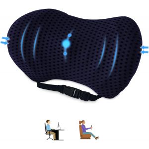 Trahoo-Coussin Lombaire Voiture,Oreiller De Soutien Lombaire Pour Chaise De Bureau Et Siège De Voiture,Coussin De Dossier Avec Sangle Réglable,Pour Maison,Bureau,Voiture (Bleu Marine) - Neuf