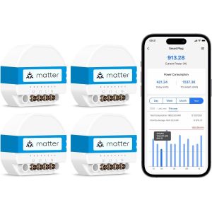 Interrupteur Connecté Matter (Fil Neutre Requis) - Suivi De Consommation D'Énergie Et Matter Simple Setup (Mss), Lot De 4 Commutateur Wifi Compatible Avec Apple Home, Alexa Et Goog[MAT791358] - Neuf