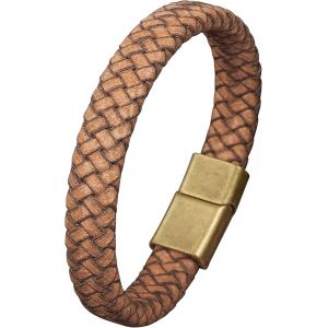 Eryi-Bracelet Cuir Homme Et Acier Inoxydable, Bracelets Style Tressé Pour Homme, Bijoux Cadeau Hommes Papa Papy, Bracelet Noir Marron Cuir Pour Hommes - Neuf