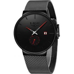 Montres Homme|3atm Waterproof Vintage Quartz Date Mens Watches Black Mesh Stainless Steel Strap Business Casual Simple Analogue Wrist Watch Montre Etanche Homme.[J296] - Neuf