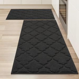Mevronisshop-Tapis De Cuisine 2 Pièces, Antidérapant, Absorbants Et Résistants À La Saleté, Lavables En Machine, Tapis Cuisine Devant Évier, Pour Cuisine Et Entrée (51x76 Cm + 51x122 Cm, Noir) - Neuf