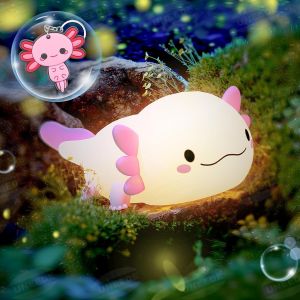 Axolotl Veilleuse Avec Porte-Cl&eacute;s,Veilleuse D'allaitement Pour Enfants,Lampe De Chevet En Silicone,Lampe De Chevet Axolotl Rechargeable Tactile,Led &Agrave; Intensit&eacute; Variable,Cadeau Pour - Neuf