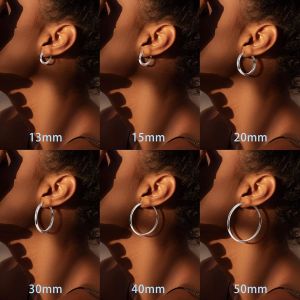 Cmjaagur-Boucles D'oreilles Créoles Argent Pour Femme Argent Hypoallergénique Sterling 925 Huggie Créoles Boucles D'oreilles 13/15/20/25/30/40/50mm[M582] - Neuf