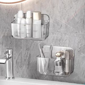 Lot de 2 &Eacute;tag&egrave;re Salle de Bain, Acrylique &Eacute;tag&egrave;re Douche Sans Per&ccedil;age, Porte Shampoing Gel Douche, Paniers Rangement Mural pour Salle de Bain Cuisine, Transparent-Petit Panier - Neuf