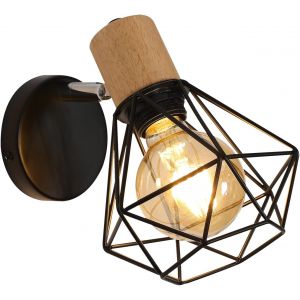 Applique Murale Interieur,Noir Vintage Lampe Murale,Orientable Lampe Applique Murale E27 En M&eacute;tal Et Bois Pour Salon,Chambre,Couloir,Escalier - Neuf