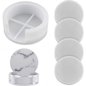 Lot De 4 Moules Ronds En R&eacute;sine Pour Dessous De Verre - Avec Tapis De Rangement - Pour Moulage En R&eacute;sine - Neuf