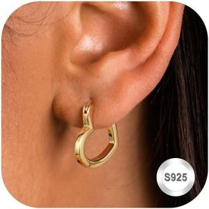 Ershi-Boucles D'oreilles Femme Argent 925 Boucles D'oreilles Créoles En Forme De C?ur Creoles Plaquées Or 14k Boucles D'oreilles P[345] - Neuf