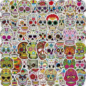 Lot De 50 Autocollants Colorés En Forme De Tête De Mort Pour Halloween, Motif Mexicain, Idéal Pour Décorer Un Ordinateur Portable, Une Bouteille D'eau Ou Un Ordinateur. - Neuf