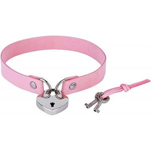 Kal-Cadenas Collier Ras Du Cou Collier En Cuir Coeur Collier Avec Serrure Clé Punk Chat Kitty Lolita Chaîne Bijoux Pour Femmes Filles (Rose) - Neuf