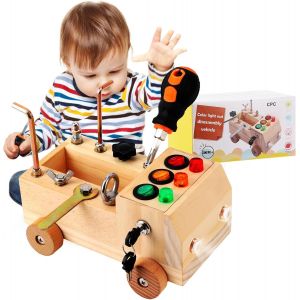 ChenQuanSarl-Planche À Vis En Bois Pour Enfants, Busy Board Montessori Avec Interrupteur Lumineux À Led Et Outils De Tournevis - Jouet Sensoriel, Montessori Pour Enfants De 1 An, 2 Ans Et 3 Ans - Neuf