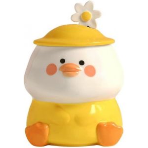 Tasse Dr&ocirc;le En Forme De Canard Jaune - Jolie Tasse &Agrave; Caf&eacute; En C&eacute;ramique Avec Cuill&egrave;re, Couvercle - Kawaii Au Lait En Forme D'animal 3d Pour Femmes, Enfants, Petite Amie - Cadeau - Neuf