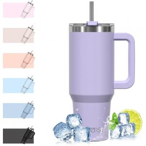 Jexnovashop-1182ml Mug Isotherme Avec Paille Et Poign&eacute;e, 40oz Double Acier Inoxydable Violet Tasse De Voyage Isotherme, Anti-Fuite, Gobelet &Agrave; Caf&eacute; &Agrave; Emporter, Pour Voiture, Bureau, Travel - Neuf