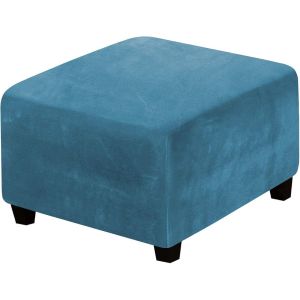 Housses De Pouf Carrées, Housses De Protection Pour Repose-Pieds Carrés, Housses De Rangement Extensibles Avec Élastique En Bas, En Velours Véritable, Bleu Paon - Neuf