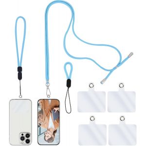 MAA-Chaîne pour téléphone Portable Universel, 1 Longue lanière+1 dragonne pour Poignet+1 dragonne pour Doigt+4 entretoises Transparentes Lanière pour téléphone Portable Porter réglable (Bleu) - Neuf