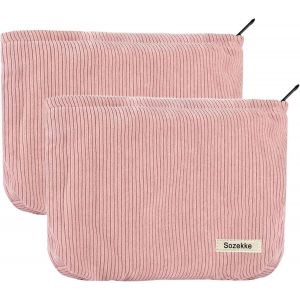 MAA-Trousse de Toilette Femme, 2 Pièces Trousse Maquillage Voyage, Trousse Crayon de Couleur Velours Côtelé pour L'école, Les Voyages d'affaires, Le Shopping, La Randonnée (Rose) - Neuf