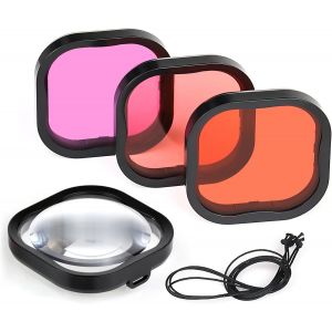 4 Pack Underwater Dive Filters For Gopro Hero 8 9 10 11 12 13 Black Official Waterproof Housing Case In Red, Light Red, Magenta, And 5X Close-Up Filters For Underwater Color Correction[Z3128] - Neuf