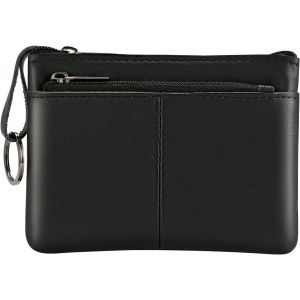 Trahoo-Porte-Monnaie En Cuir V&eacute;ritable Mini Porte-Monnaie Avec Porte-Cl&eacute;s 3 Fermetures &Eacute;clair - Neuf