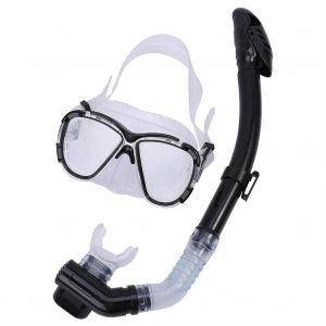 Masque De Plong&eacute;e En Verre Tremp&eacute; Enti&egrave;rement Sec Avec Embout Buccal En Silicone Liquide Pour La Plong&eacute;e En Apn&eacute;e (Noir) - Neuf