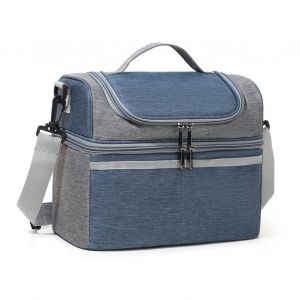 Sac à déjeuner isotherme à double pont, grande boîte à déjeuner extensible, étanche, sac isotherme réutilisable avec poche pour le travail, le pique-nique en plein air-Bleu marine - Neuf