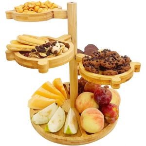 Checarzhn--No1-Charcuterie Board Coffret Cadeau, Plateau De Service Rotatif, Plateau Rond En Bambou Et 4 Assiettes Mignonnes Amovibles ¿ Planche À Fromage Pour Anniversaire, Noël, Mariage, Pendaison - Neuf