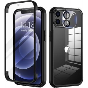 Eryi-Coque Pour Iphone 12 Mini Avec Verre Trempé Protection Écran Et Caméra Arrière Protecteur [9h Dureté], Antichoc Intégrale Ultra Mince 360° Protection Bumper Robuste Transparente - Noir - Neuf