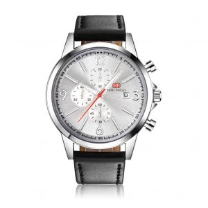 Hommes &Agrave; La Mode Simple Quartz Watch Montre-Bracelet (Cadran Argent&eacute; + Bo&icirc;tier Argent&eacute; + Bracelet De Montre Noir) - Neuf