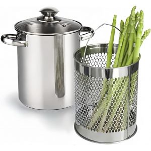 JEXNOVASHOP-Cuiseur vapeur en acier inoxydable avec panier et couvercle pour asperges 16 cm 4 l - Neuf