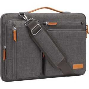 Sacoche Ordinateur Portable,Sacoche Pc Portable 15 Pouces Compatible Avec Macbook Air 15 M4 M3 M2 2025-2023,Sac Ordinateur Sac Messager C&ocirc;t&eacute; Ouvert Avec 4 Poches Zipper&Poign&eacute;e,Gris Taupe - Neuf