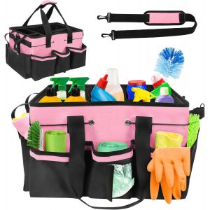 Panier De Menage Professionnel,Panier De Nettoyage Avec Poignée Organisateur Pour Produit De Nettoyage Organisateur De Sac à Outils Avec Poches ExtéRieures Sac Pour Outils De Jardinage (Rose) - Neuf