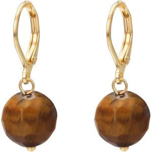 Kalhx-Dormeuses Boucles D'oreilles Tiger Eye Stone Pendante Femme Boucle D'oreille Plaqu&eacute; Or Goutte D'eau Rond Vintage Bijoux - Neuf