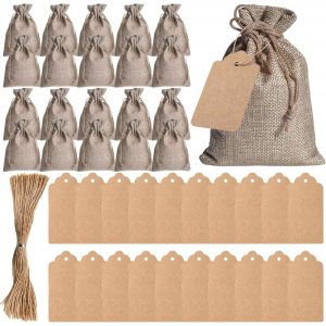 JEXNOVASHOP-20 Pcs Sachets en Toile de Jute, Pochettes Sachets en Lin, Sac Cadeau r&eacute;utilisable, Petit Pochettes Jute avec Cordon, pour Dragees Mariage, Bonbons Bijoux Boite Cadeau, 13 x 18 cm - Neuf