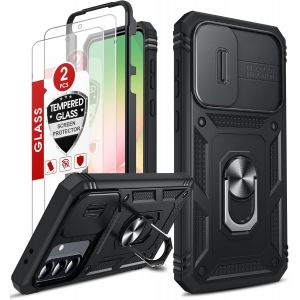 Ytseazn-Coque Pour Samsung A56/A 56 5g Avec 2*Verre Trempé+Anneau Support,Full Protection De La Caméra En Pc Dur Anti-Chut Renforcée Armor Heavy Duty Antichoc Bumper Housse Etui¿Noir - Neuf