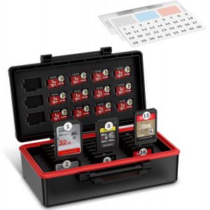 KALANKA-Étui pour Cartes mémoire 36 emplacements résistant à l'eau et aux Chocs pour 21 cartes SD SDXC SDHC/NS/Sony PSV PS Vita + 15 cartes Micro SD/TF - Avec étiquette autocollante - Neuf