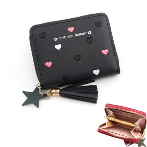 L'amour le Portefeuille des Femmes en Noir, les Petites Dames en Cuir le Pliage porte-Monnaie avec de l'argent ID Titulaire de Carte de Cr&eacute;dit, fermeture &agrave; Glissi&egrave;re porte-Monnaie - Neuf