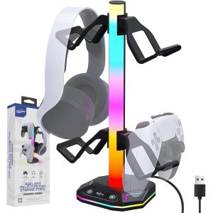 LORANKA-Support Casque Gamer,Support Manette,RGB 10 Couleurs Claires,avec Port USB Type-c, Support de Casque de Bureau Universel pour Tous Les Casques de Jeu,Contr&ocirc;leurs de Jeu (Noir) - Neuf