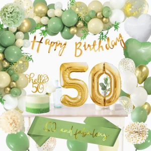AYUHR-Décoration Anniversaire 60 Ans Femmes et Hommes - Vert Or Ballon, Bannière Joyeux Anniversaire, PomPoms en Papier, Gateau Décorations de Fête - Neuf