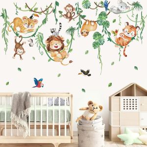 ERYI-Stickers Muraux Animaux De La Jungle Vigne Autocollants Muraux Mural Stickers Safari Lion Singe Tigre Pour Chambre Enfants Bébé Pépinière Salon - Neuf