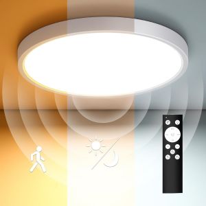 KAL-Lampe Detecteur De Mouvement Interieur, 20W 2000Lm Plafonnier Led Dimmable Avec Telecommande, Ip54 Luminaires 4000K Plafonnier Salle De Bain Pour Couloir Garage Balcon Cuisine Chambre 23Cm - Neuf