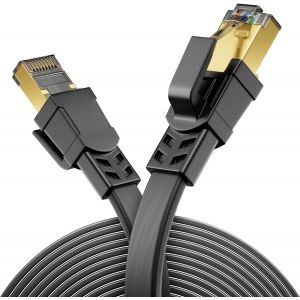 EPKH-7,5m CAT8.1 Câble LAN Plat - Réseau Conducteur en Cuivre 40 Gbits 2000MHz - Brassage Gigabits Ethernet RJ45 DSL CAT.8 - Noir - Neuf