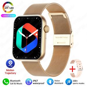 ECG + PPG montres &eacute;tanches femmes HD Bluetooth appel Smartwatch hommes Support 120 sport femmes touches rotatives montre intelligente 1.81 pouces + bo&icirc;te Golden mesh belt - Neuf