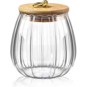 Jexnovashop-Bocaux De Conservation En Verre De 600 Ml Avec Couvercle En Bambou, Poign&eacute;e En M&eacute;tal Adh&eacute;rente, Pour Th&eacute;, Caf&eacute;, &Eacute;pices - Neuf