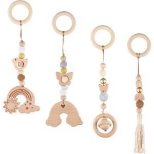 Nouvelhorizonstore-4 Pi&egrave;ces Arche Eveil Bebe, Arche Portique En Bois, Jouet Suspendu Pour B&eacute;b&eacute;, Accessoire Landau, Jouet D'&eacute;veil Pour B&eacute;b&eacute; - Neuf