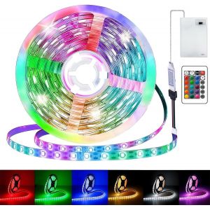 Kalanka-1 M De Bande Led Aliment&eacute;e Par Batterie, Bande Lumineuse Led Aliment&eacute;e Par Batterie, Bande Lumineuse Rgb 5050 Autocollante &Agrave; 16 Changements De Couleur, Bande Lumineuse Autocollante Avec T&eacute;l&eacute;c - Neuf