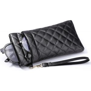 Double Pochette À Lunettes Avec Sangle De Transport, Sac Souple De Lunettes En Cuir Pu Souple, Étui Pour Lunettes De Soleil Portable Avec Chiffon De Nettoyage Pour Femmes Et Hommes - Neuf