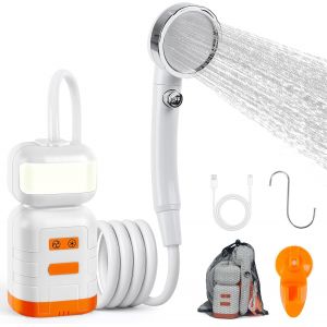 Letnerny-Douche De Camping Portable, Avec Lumière, 8000 Mah Rechargeable, Ensemble De Douche D'extérieur Avec Pommeau De Douche Et Tuyau De 2 M Pour Jardin, Lavage De Voiture, Voyage - Neuf