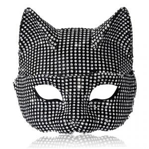 Masque De Chat Pour Les Femmes, La Moitié Du Visage D'un Noir Brillant Strass Masque, 7,5 X 6,3 Pouces, Cosplay Fox Chat Costume, Matériau Souple - Neuf